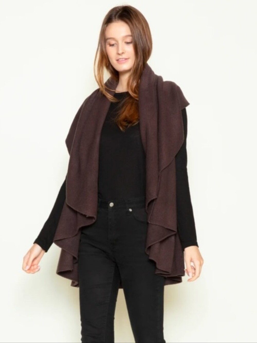 Look By M Brown Shawl Vest Women’s One Size NWT